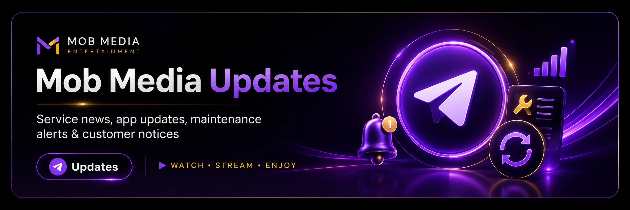 Mob Media Updates - service news, app updates, maintenance alerts and customer notices